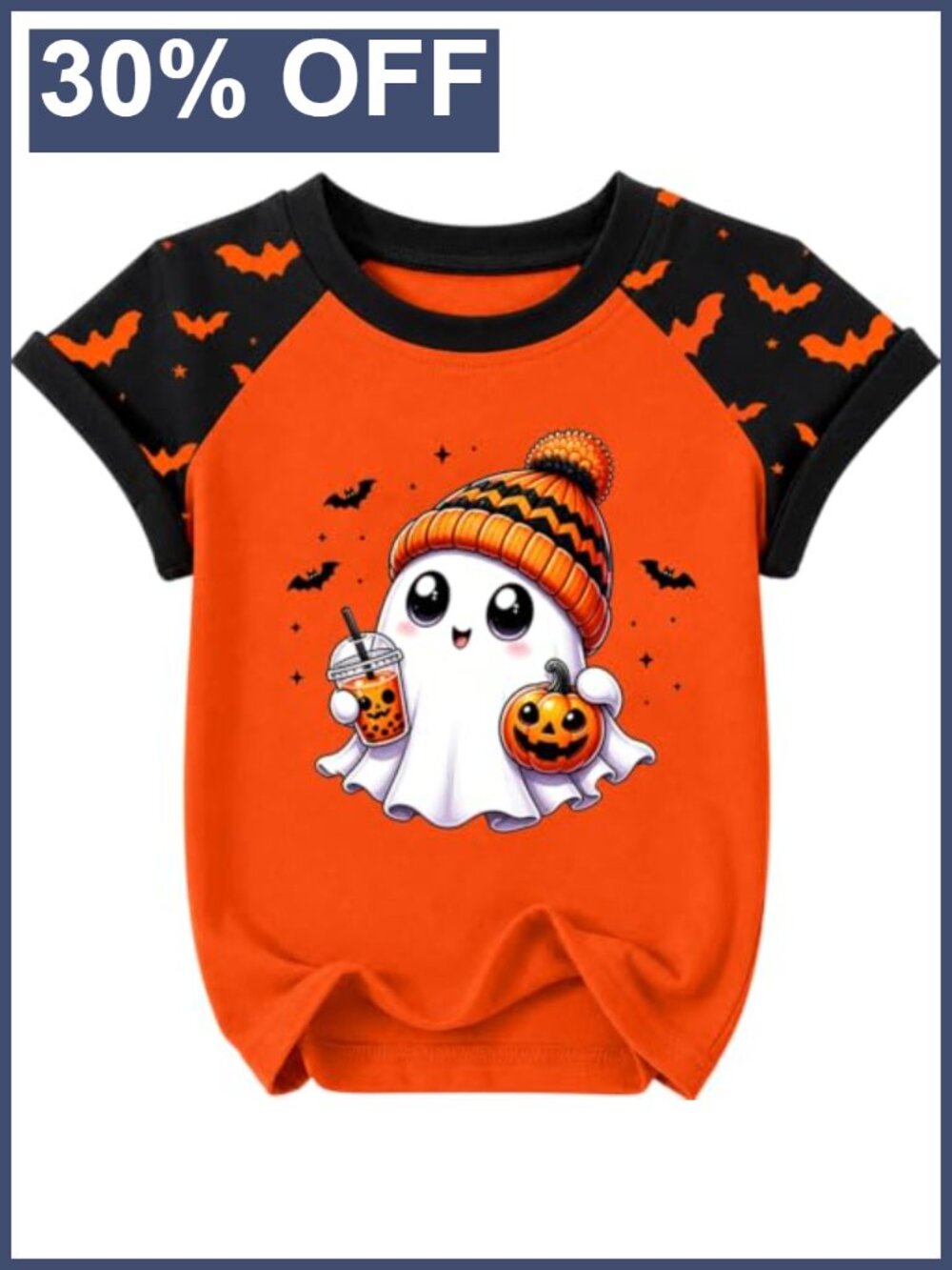 Kids Halloween Ghost Pumpkin Graphic T-Shirt Cotton Blend